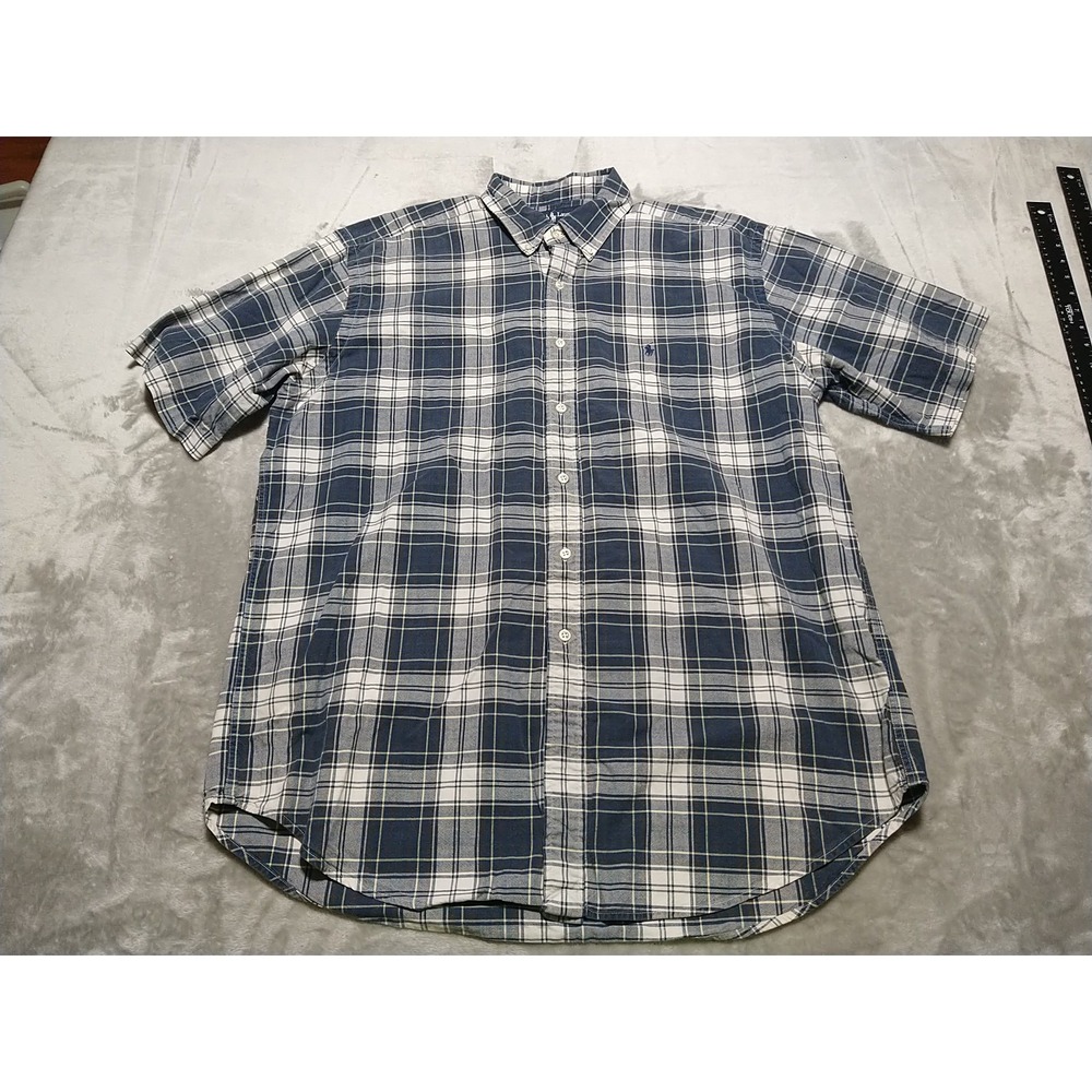 Ralph Lauren Shirt‎ Men L Navy Plaid Blake Short Sleeve Button Down Office Dad